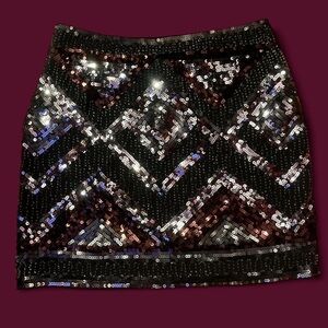 H&M Black and Silver Sequin Mini Skirt